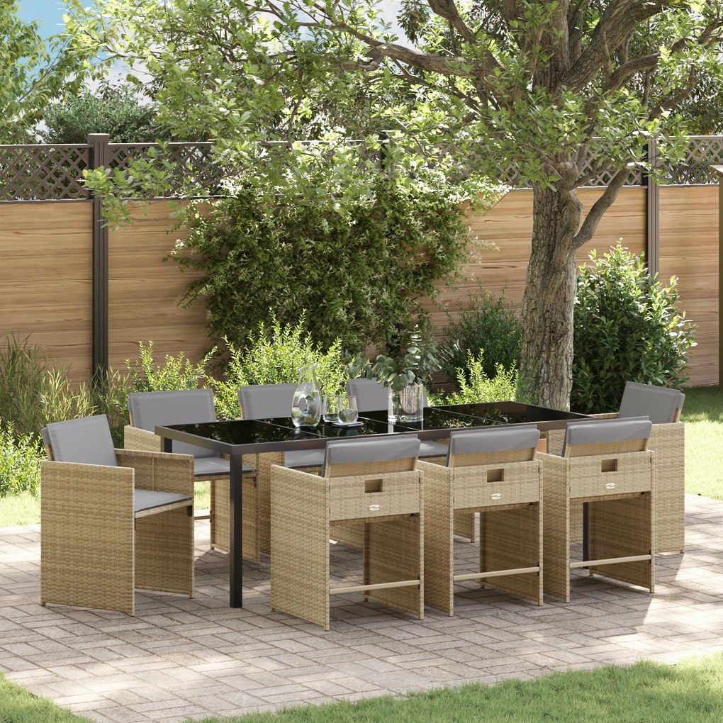 Conjunto de Jantar de Jardim vidaXL de 9 Peças com Almofadas Bege de R