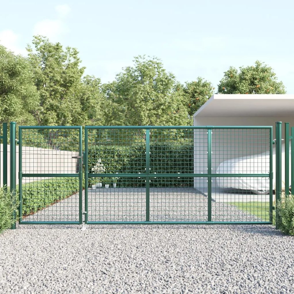 vidaXL Portão de rede para jardim 350x175 cm aço galvanizado verde
