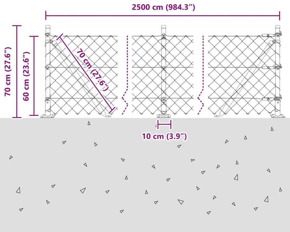 Cerca de Cadeia com 13 postes flangeados 0.6x25 m Aço Galvanizado