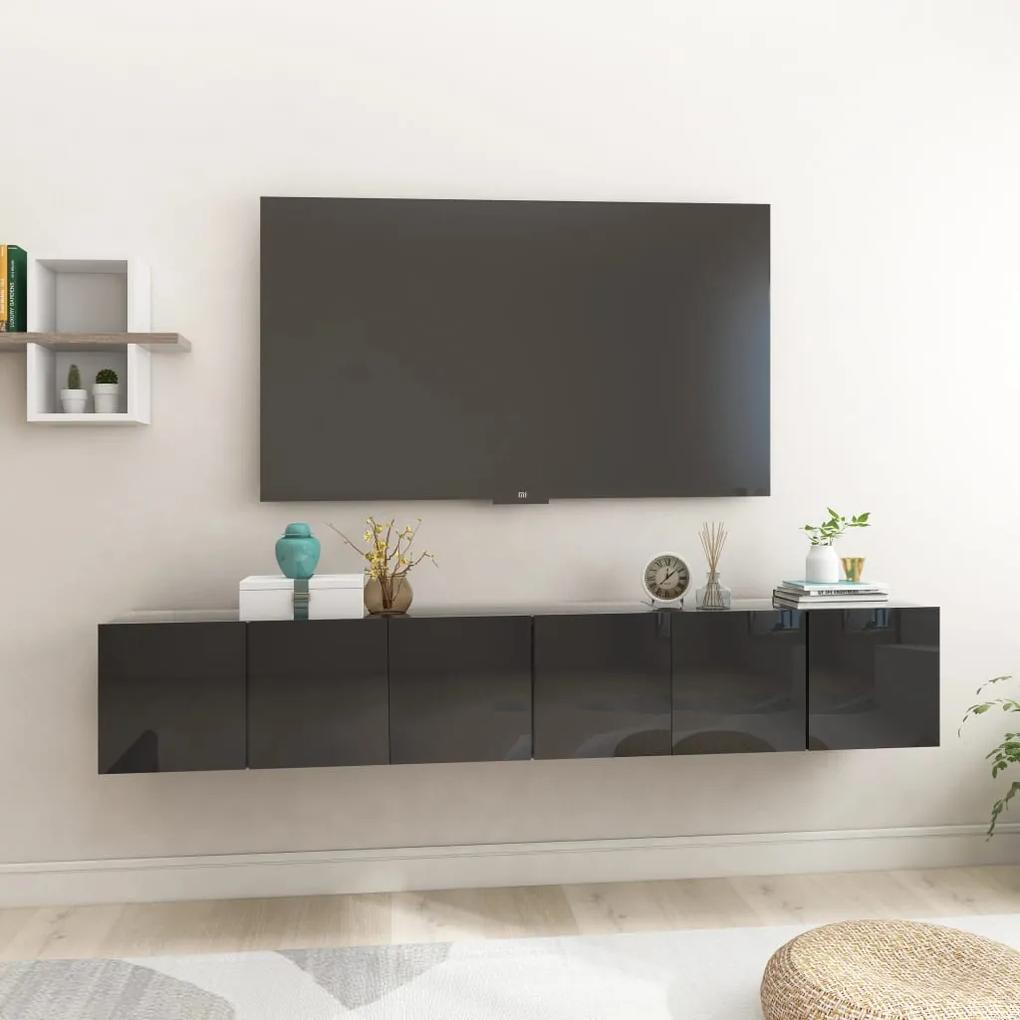 804531 vidaXL Móveis de TV para parede 3 pcs 60x30x30 cm preto brilhante