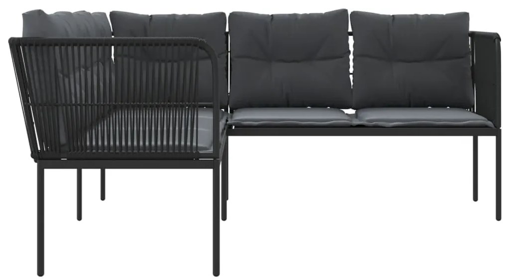 Sofá de jardim c/ almofadões formato de L aço/textilene preto