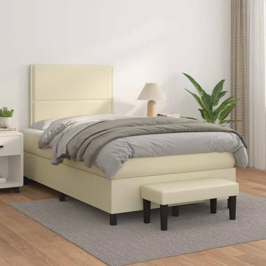 vidaXL Cama com molas/colchão 120x200 cm couro artificial cor creme