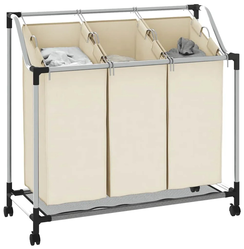 Separador de roupa suja com 3 sacos aço creme