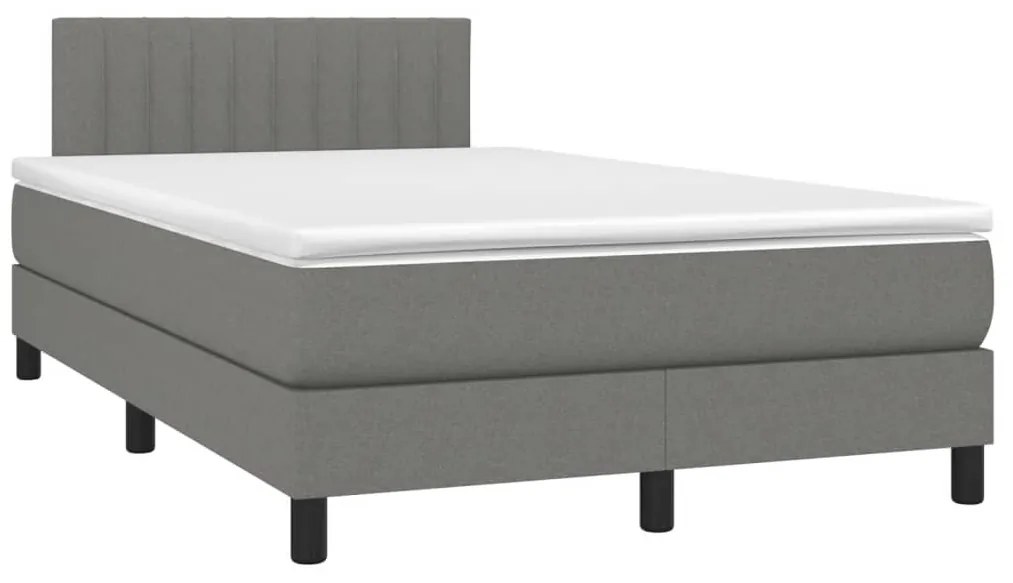 Cama box spring c/ colchão e LED 120x190 cm tecido cinza-escuro
