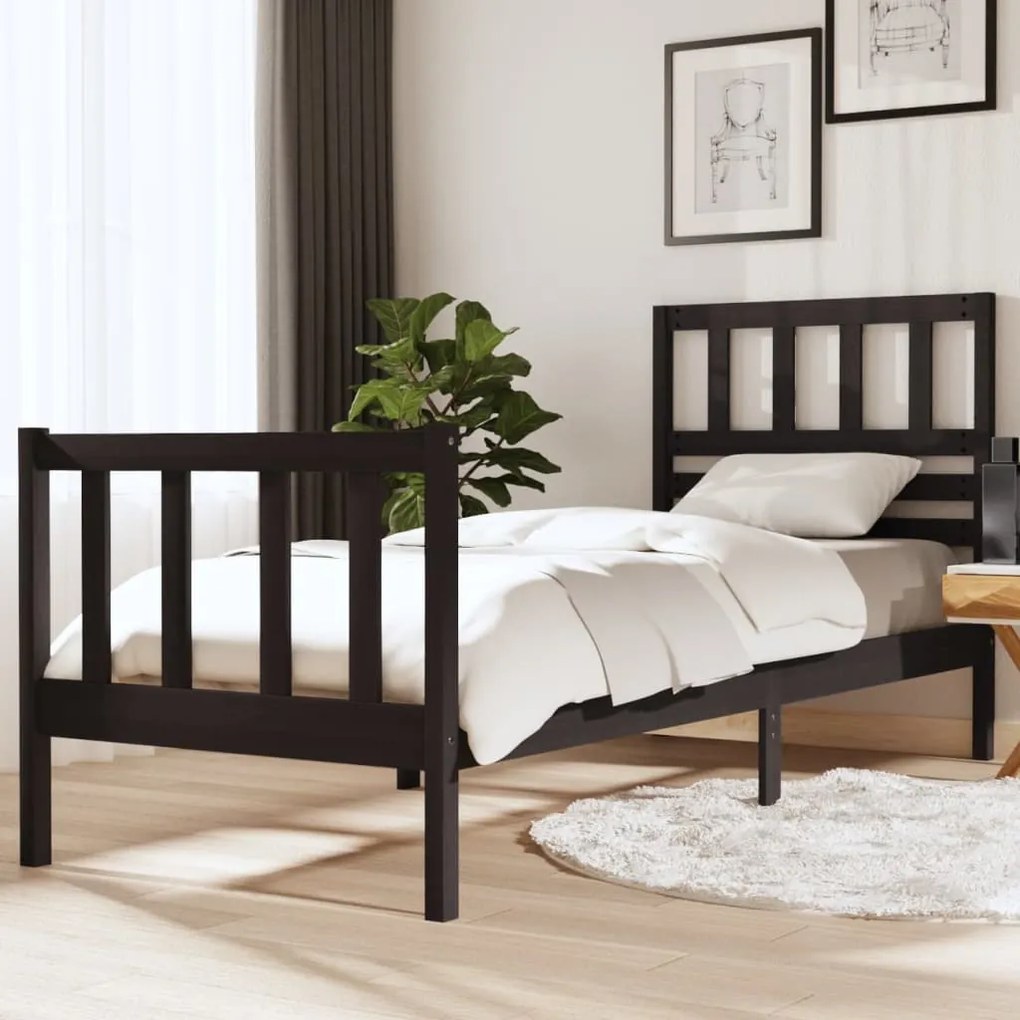 vidaXL Estrutura cama pequena solteiro 75x190 cm madeira maciça preto