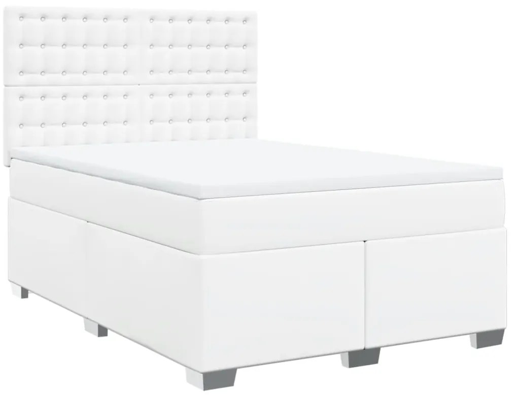 Cama com molas/colchão 140x190 cm couro artificial branco