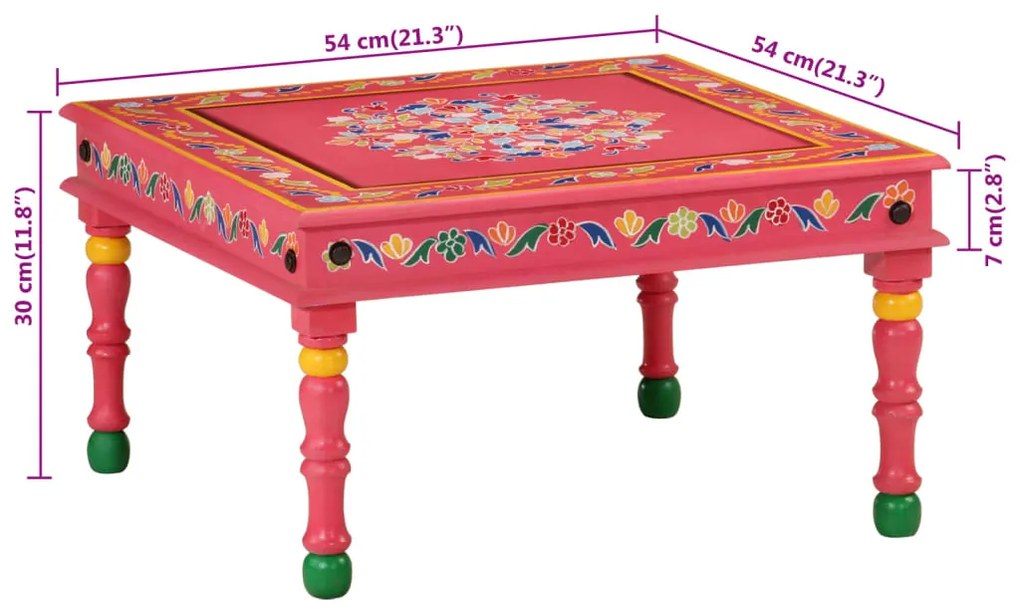 Mesa de centro pintada à mão mangueira maciça rosa