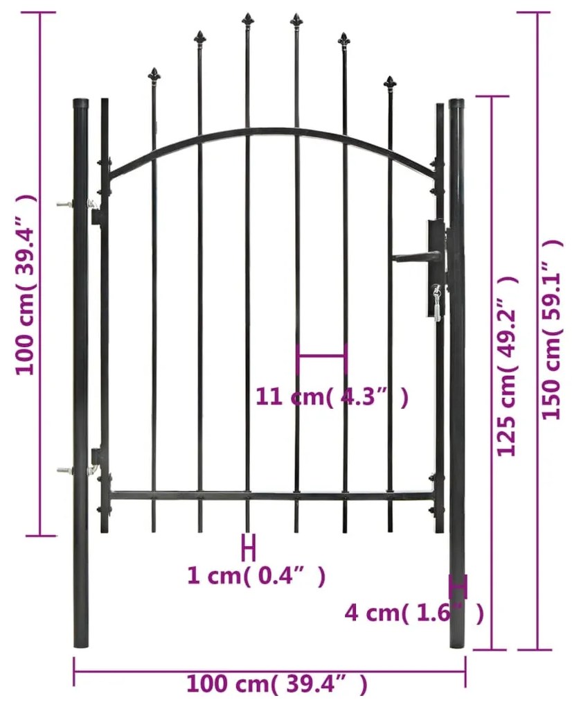 Portão de jardim 1x1,5 m aço preto