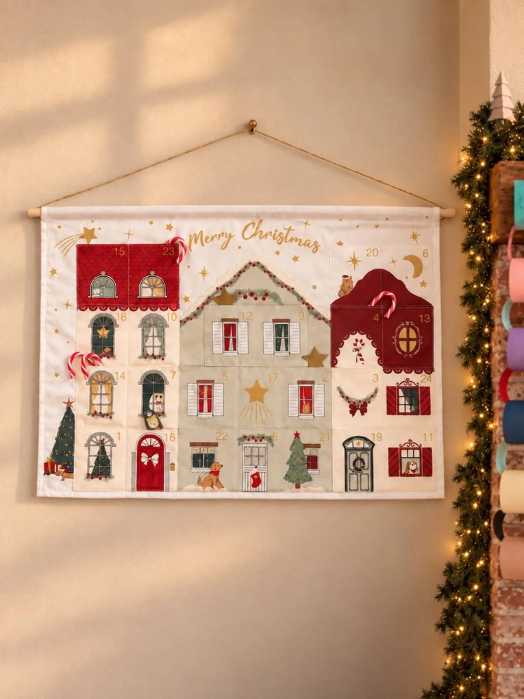 Calendario de Adviento de tela vermelho
