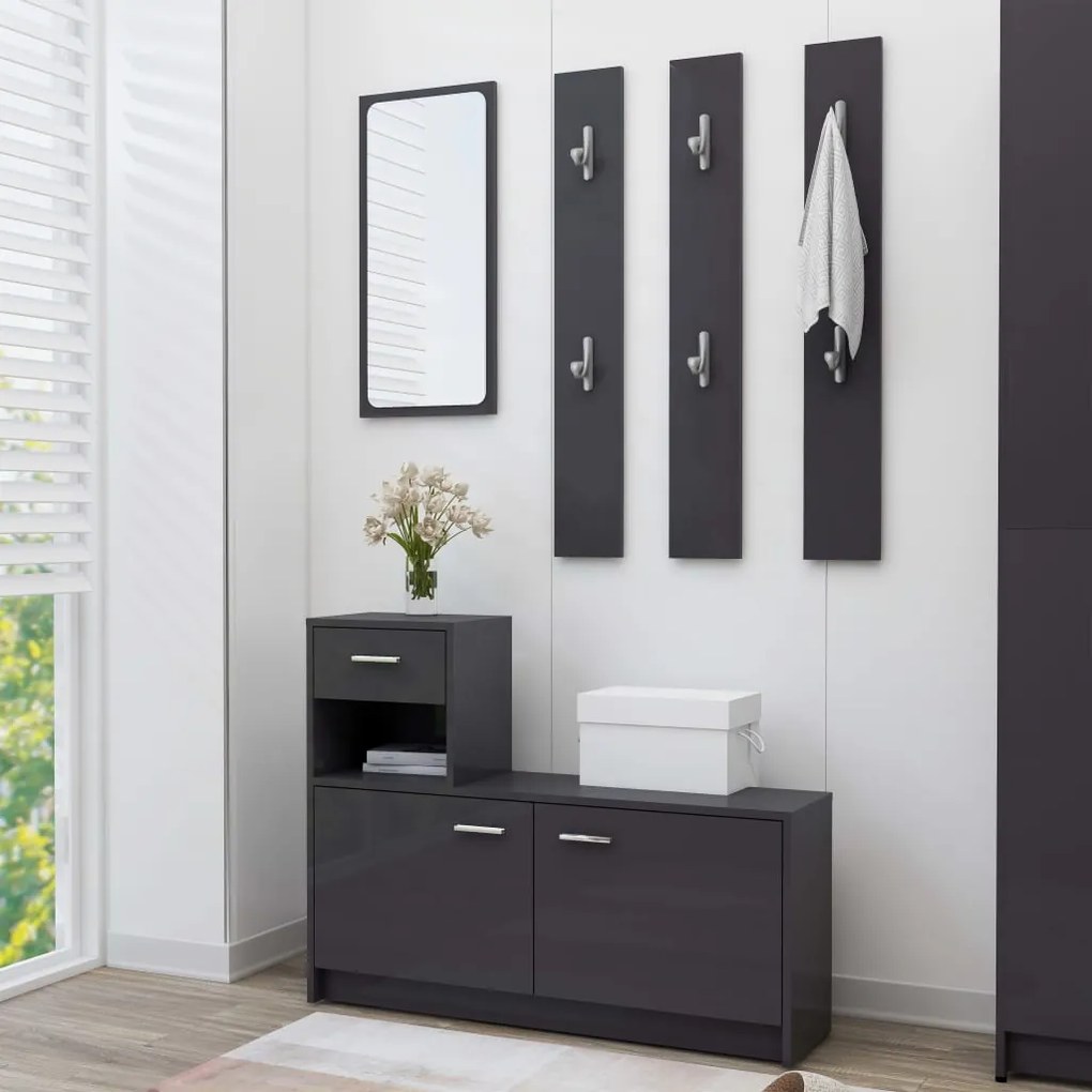 vidaXL Unidade corredor 100x25x76,5cm contraplacado cinzento brilhante