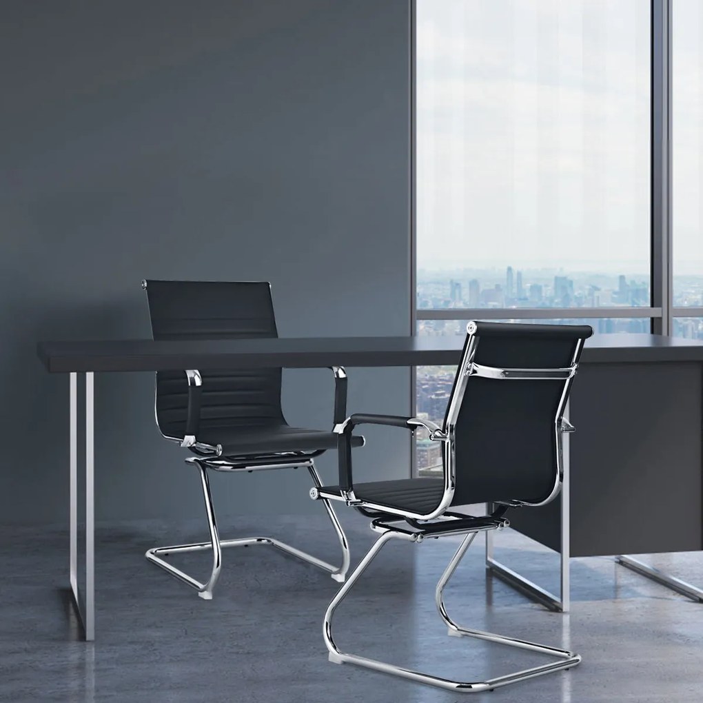 Conjunto de 2 cadeiras de escritório de conferência e receção moderna e para convidados em couro PU Encosto médio 54 x 63 x 92 cm Preto