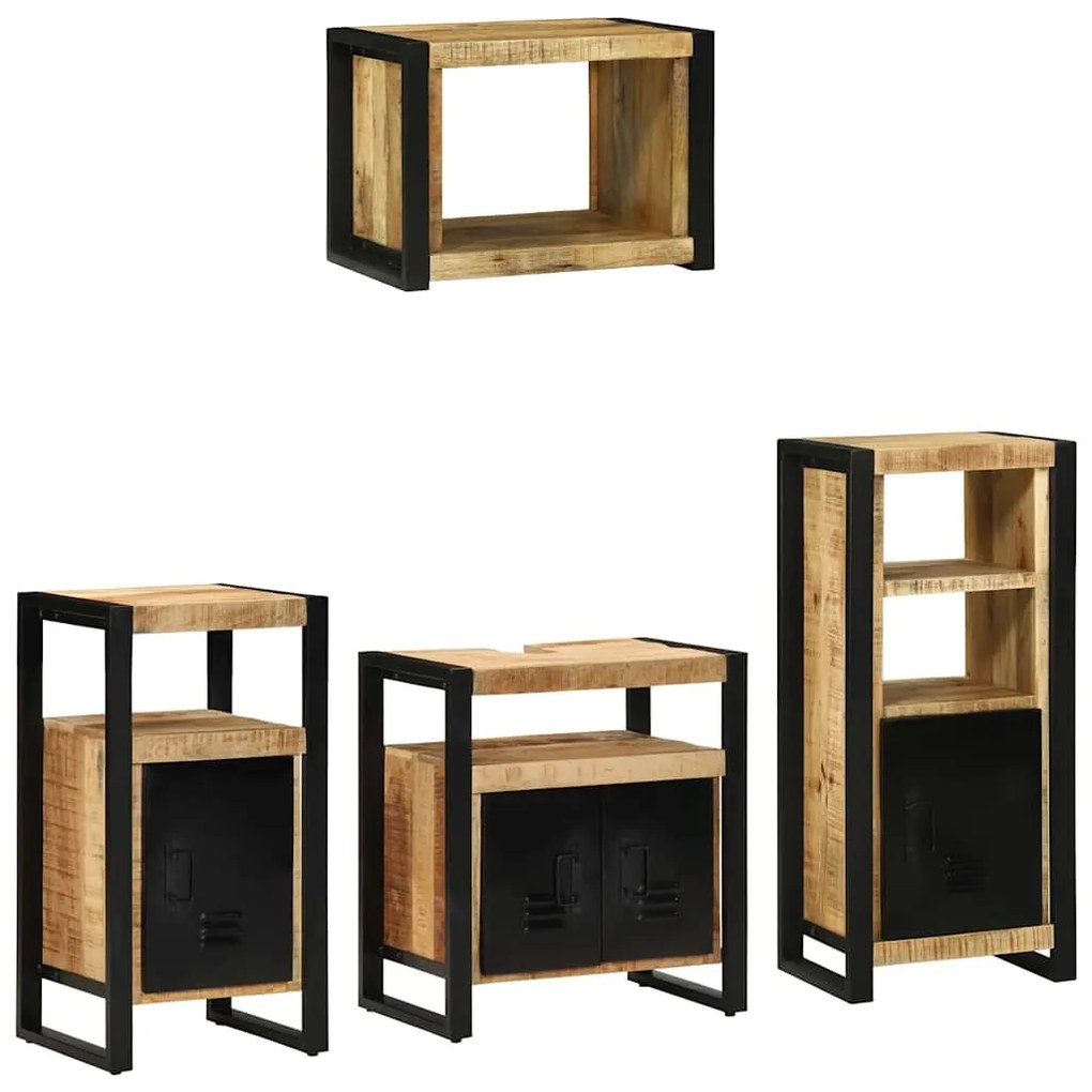 Conjunto de Móveis para Banheiro 4 pcs Madeira de manga maciça