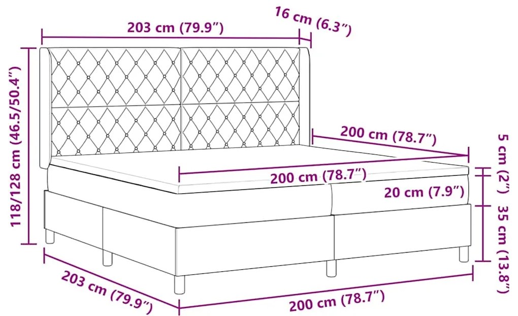 Cama Box Spring com Colchão VidaXL Cinza Escuro 200x200 cm Veludo