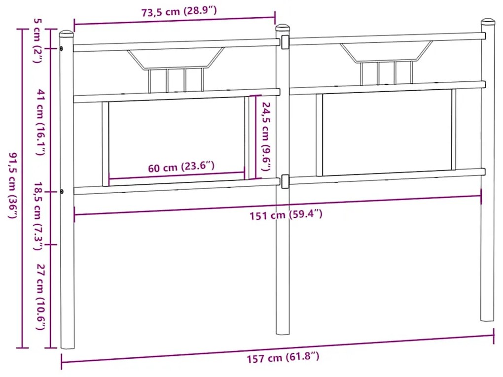 Cabeceira de cama 150cm derivados madeira/aço carvalho castanho