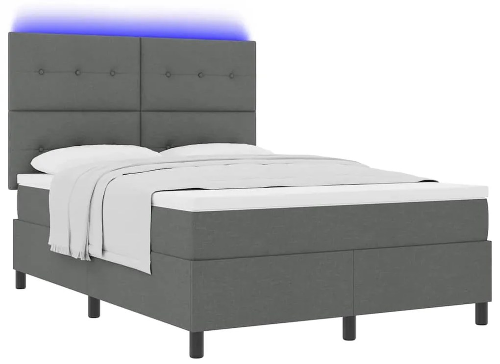 Cama Box com Colchão e LED Cinza Escuro, 140x190 cm Tecido