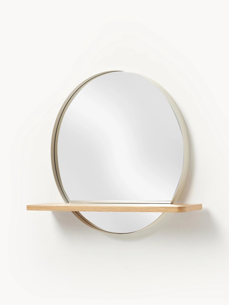 Espelho de parede redondo com prateleira de madeira Kenny