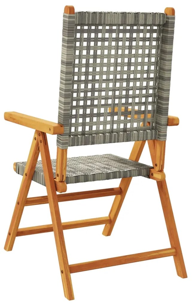 Cadeiras jardim reclináveis 4 pcs vime PE/madeira maciça cinza