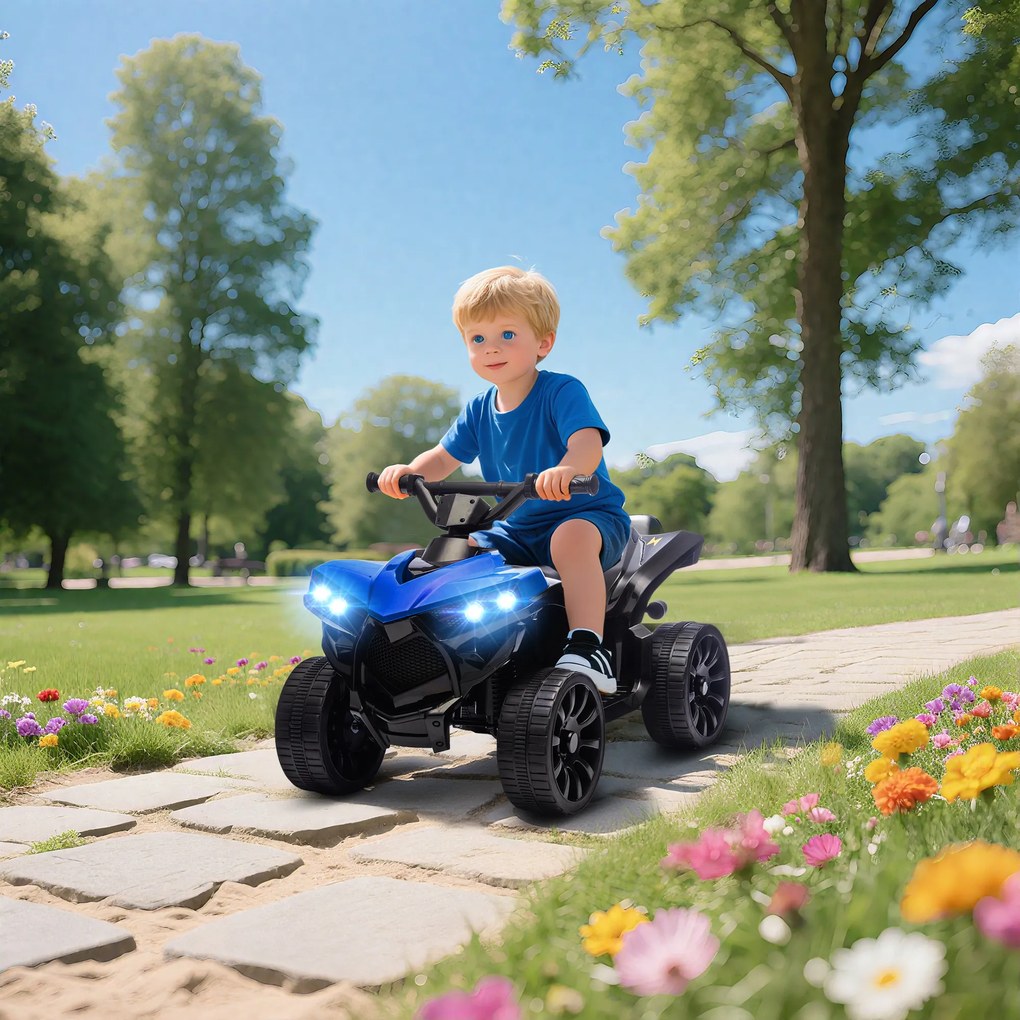 Moto 4 Elétrico para Crianças 6 V para Crianças com Velocidade até 3 km/h Faróis e Música 70x42x45 cm Azul