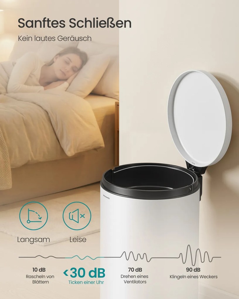 Caixote do lixo redondo de 30 L com pedal e cesto interior removível 29,5 x 37,1 x 63 cm, branco nuvem