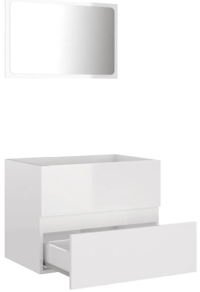 2 pcs conj. móveis casa de banho contraplacado branco brilhante