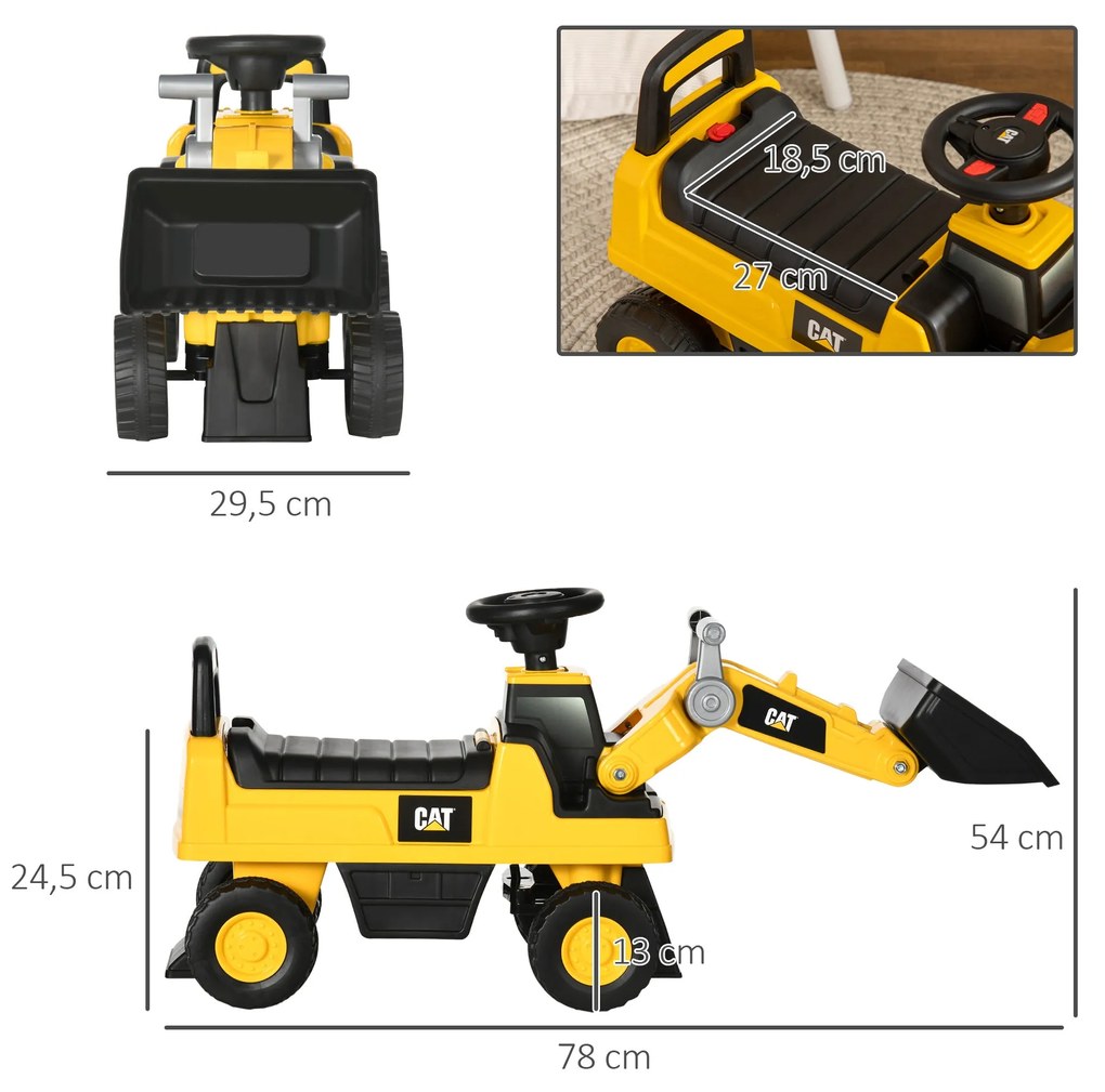 HOMCOM Escavadora com Licença Caterpillar Carro Andador Escavadora par