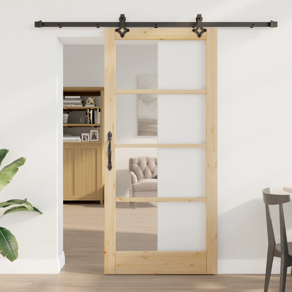 Porta Deslizante vidaXL com Conjunto de Hardware 'ORKDAL'Madeira Sólida &amp; Vidro