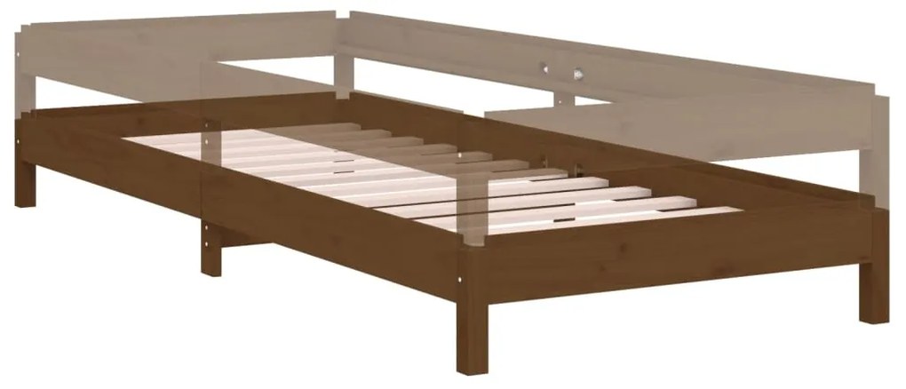 Cama empilhável 90x190 cm madeira de pinho maciça castanho mel