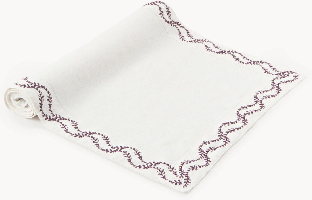 Corredor de mesa em linho lavado com bordado artesanal Ivy
