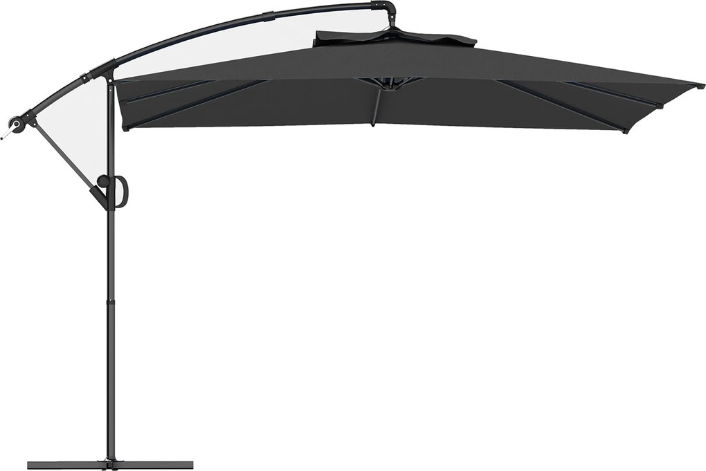 Outsunny Guarda-sol de Braço Lateral Quadrado 3x3 m com Manivela Base Cruzada Guarda-sol Inclinável Rotação a 360° Lona Cinza Escuro | Aosom Portugal