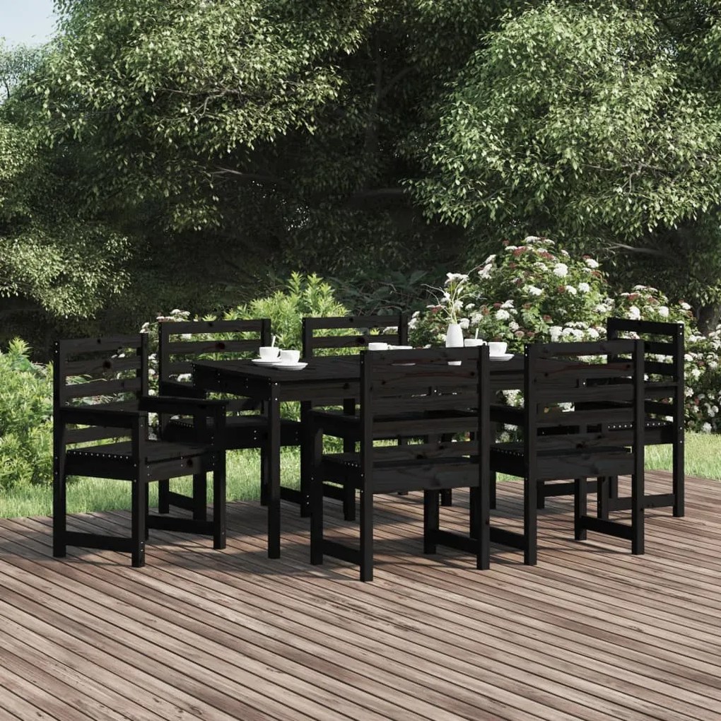 vidaXL 7 pcs conj. jantar p/ jardim madeira de pinho maciça preto