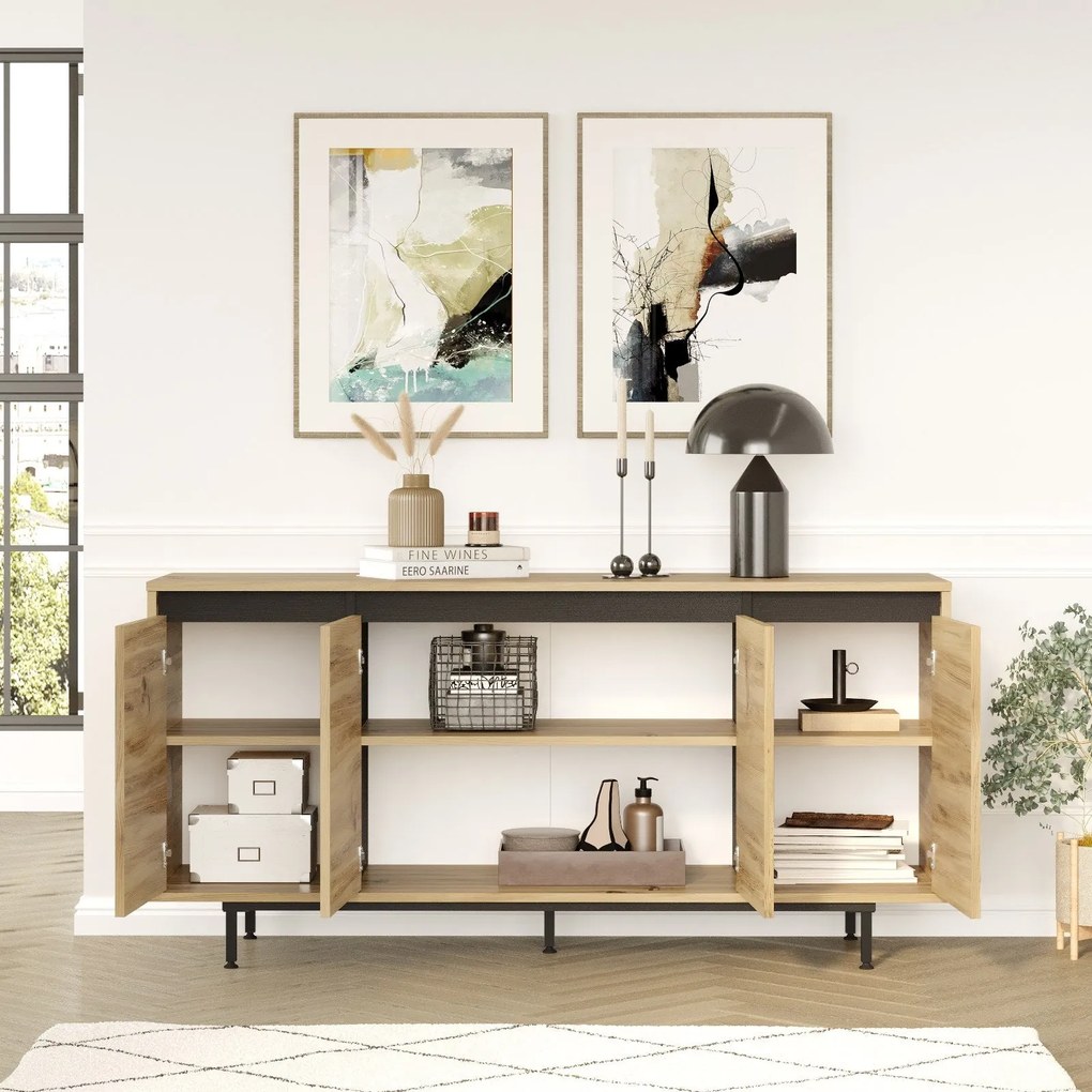 Aparador “Bravura” — 160x44,5x75,6 cm — Carvalho e Preto com Pernas Me