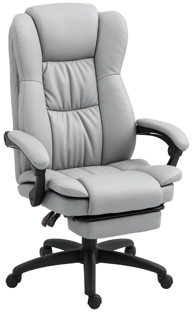 Cadeira de Escritório com Altura Ajustável 6 Pontos de Massagem e Apoio para os Pés Retrátil 68,5x68,5x113-121 cm Cinza