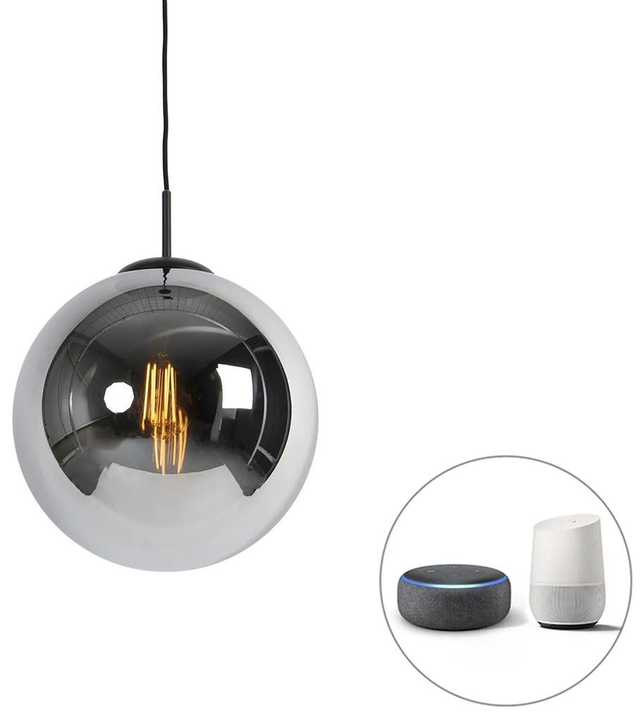 LED Candeeiro de suspensão inteligente preto com vidro fumê 30 cm incl. Wifi ST64 - Pallon Art Deco