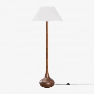 Luminária De Chão Em Madeira De Manga Adelaide Madeira De Cabo Escuro & Branco Ø55 Cm - ↑25 Cm Menorca - Sklum