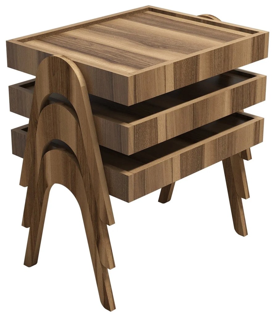 Conjunto de Mesas Roma – Nogueira – 53,6 cm x 64 cm x 40 cm (3 Peças)