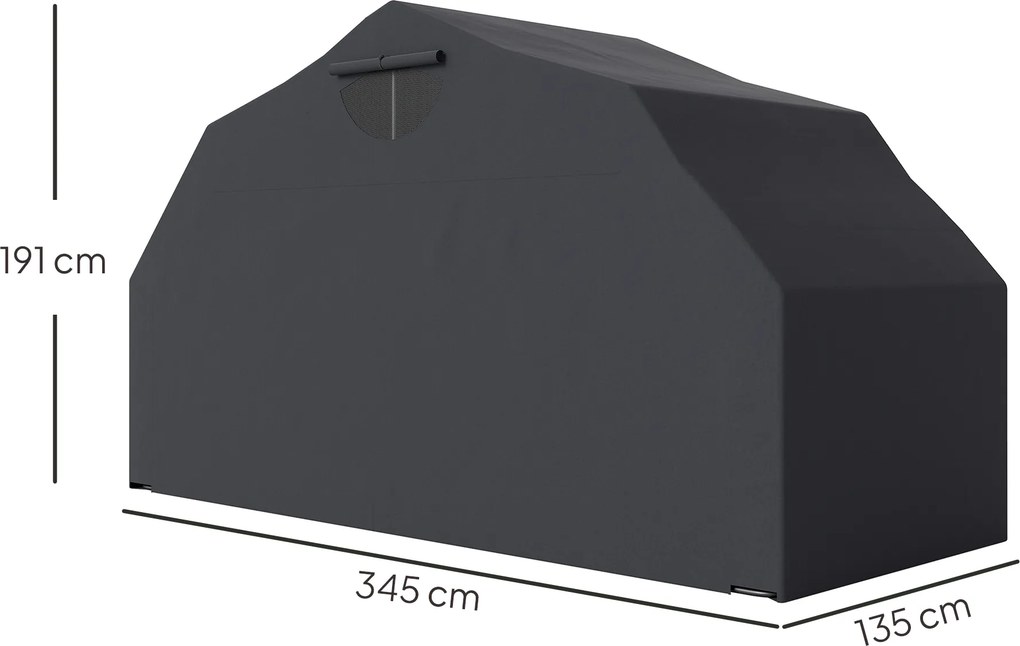 Abrigo exterior para motos em forma de tenda, capa de proteção em tecido Oxford, 2 janelas, 345 x 135 x 191 cm, preto