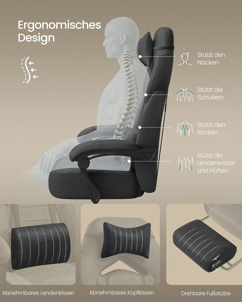 Cadeira de escritório ergonómica com apoio para os pés Preto