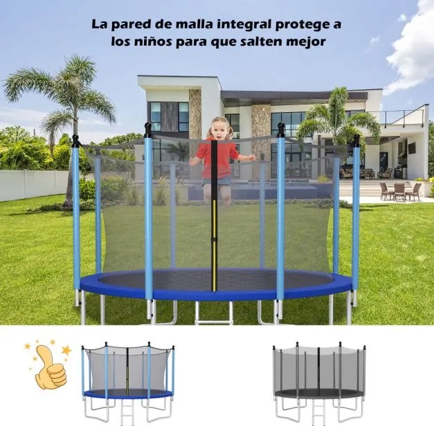 Rede de segurança de substituição para trampolim 366 cm Parede de malha para trampolim redondo com 8 postes 8 correias Preto