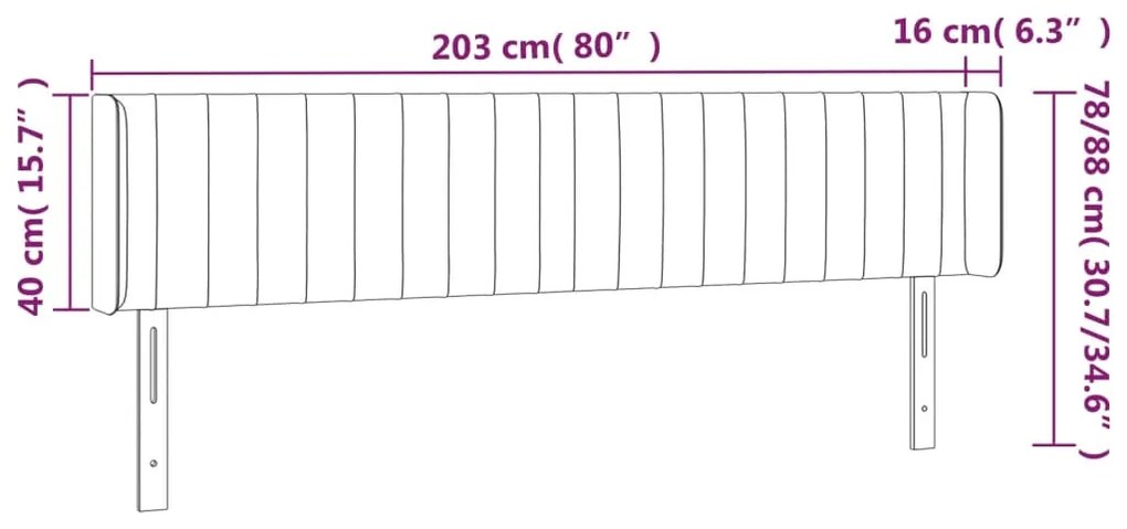 Cabeceira cama c/ luzes LED veludo 203x16x78/88 cm cinza-claro