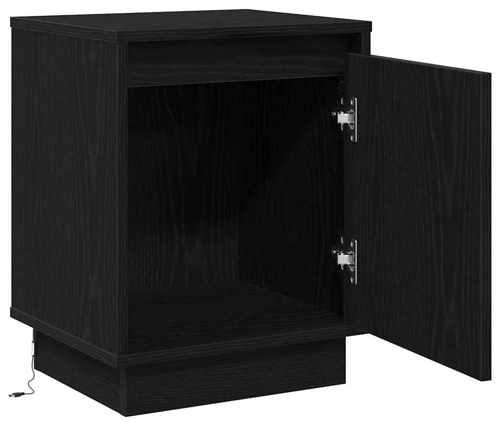 Cômodas de Cabeceira com Luzes LED 2 pcs Preto 39x34,5x50 cm