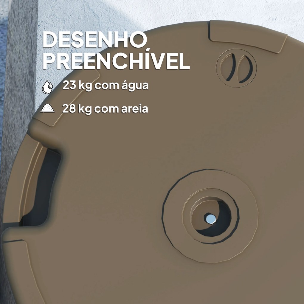 Base para Chapéu de Sol Redonda Suporte para Chapéu de Sol Preenchível com Água 23L ou Areia 28kg Ø55x30 cm Castanho