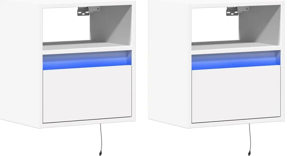 Mesas de cabeceira de parede com luzes LED 2 pcs branco