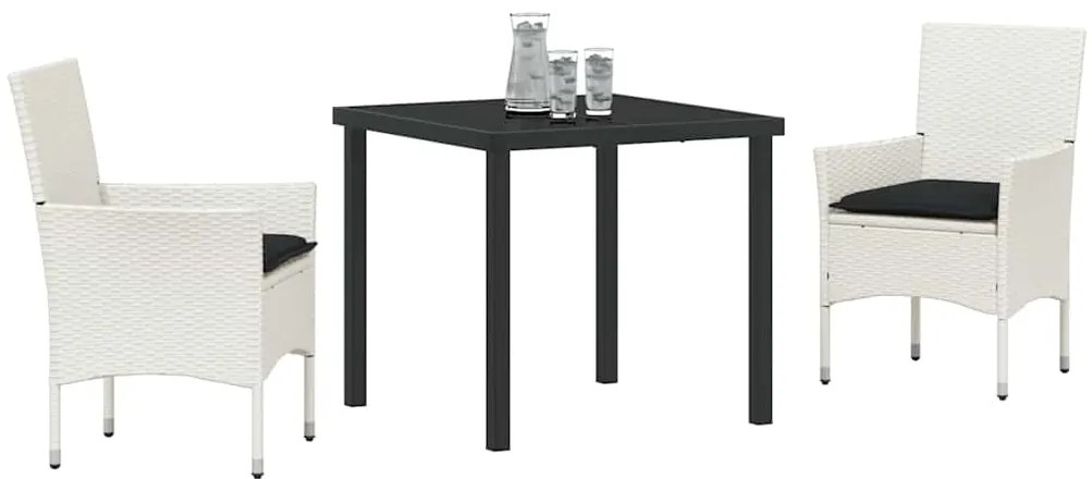 Conjunto de Jantar de Jardim 3 Peças com Almofadas Branco em Rattan Si