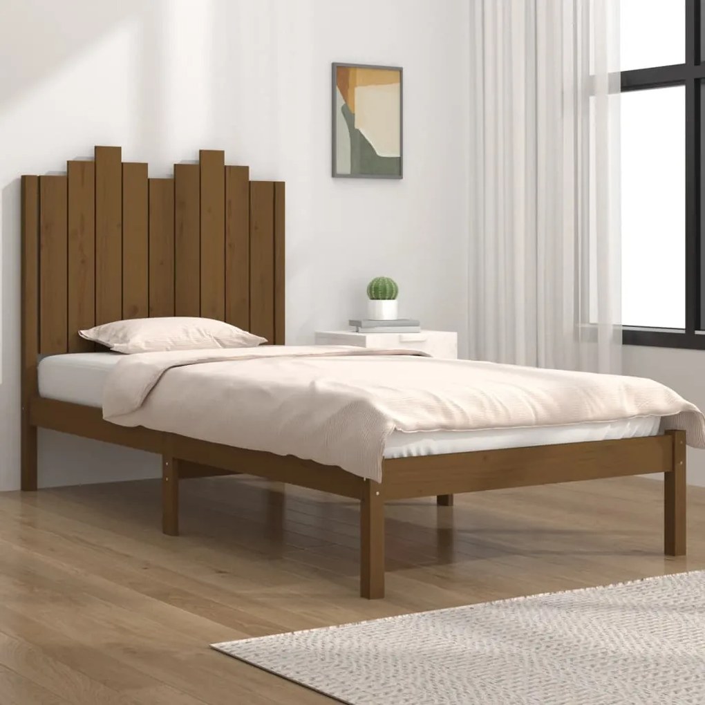 vidaXL Estrutura de cama 90x200 cm pinho maciço castanho mel