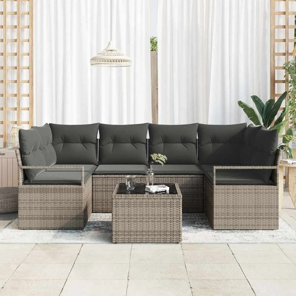 Conjunto de Sofá Jardim vidaXL com Almofadas Cinzento Poli Rattan