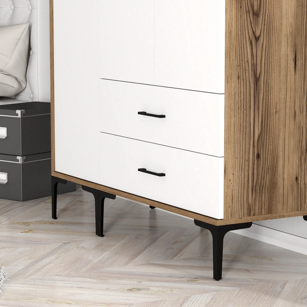 Roupeiro Kumsal ST – Nogueira e Branco – 120x47,5x201,4 cm