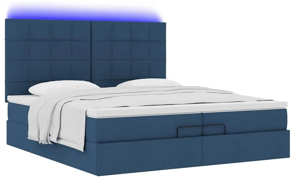 Estrutura de cama otomana com colchões 200x200cm tecido azul