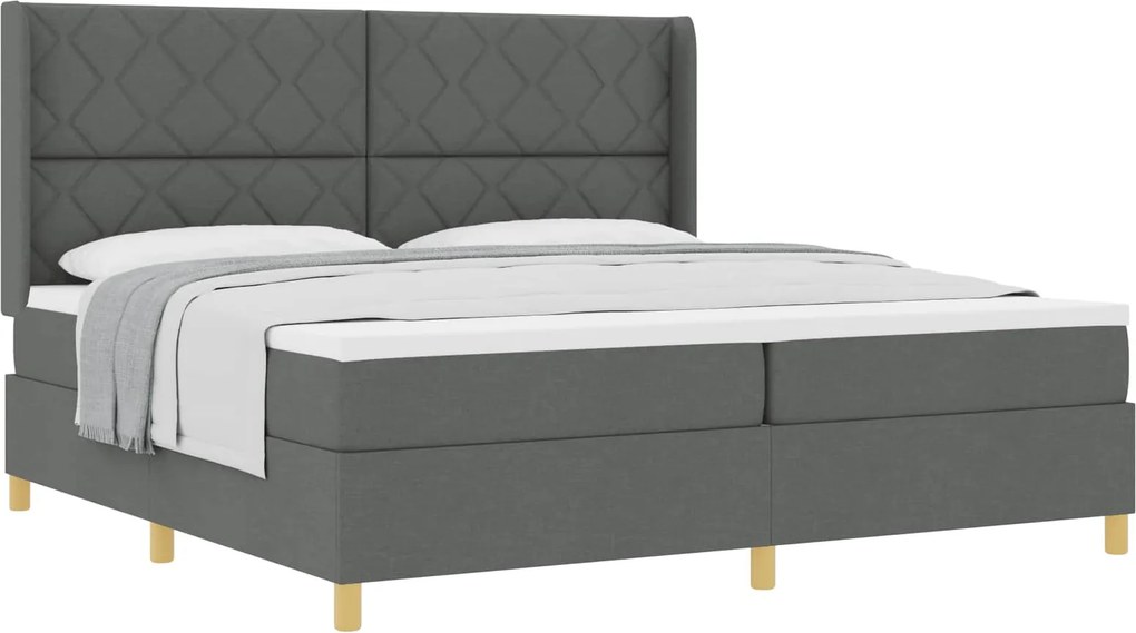 vidaXL Cama Box com colchão Cinza Escuro 200 x 200 cm tecido