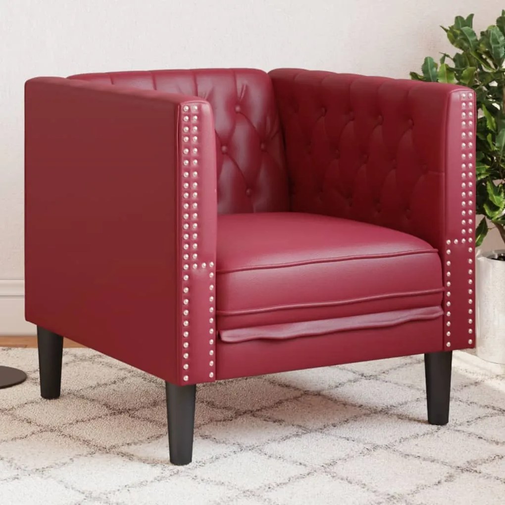 vidaXL Sofá chesterfield couro artificial vermelho tinto