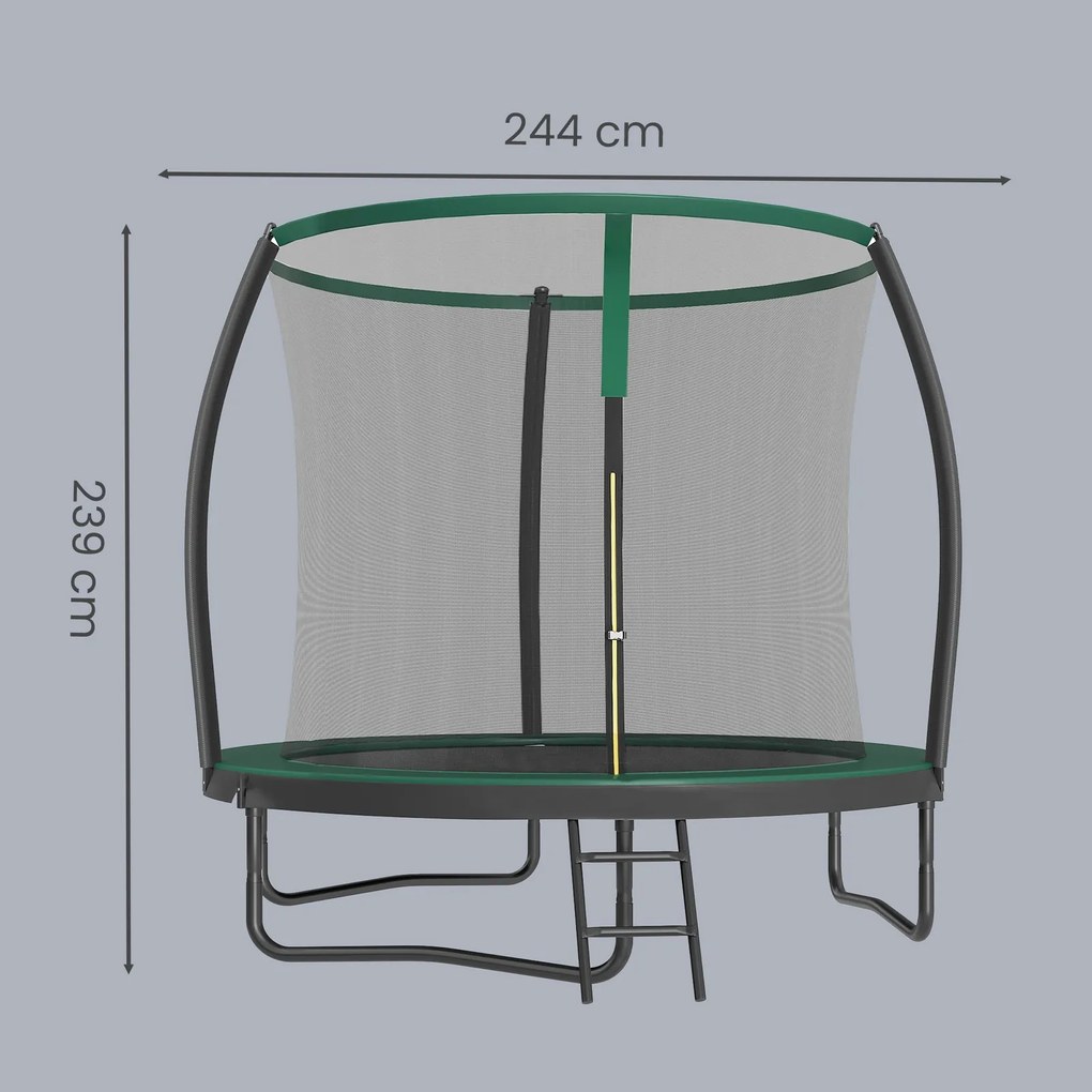 Trampolim de 244 cm de diâmetro, trampolim de jardim com rede de segurança, postes com 180 cm de altura Preto-verde escuro